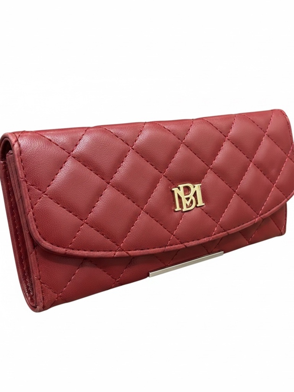 Badgley Mischka Quilted Maroon Wallet with Gold Logo